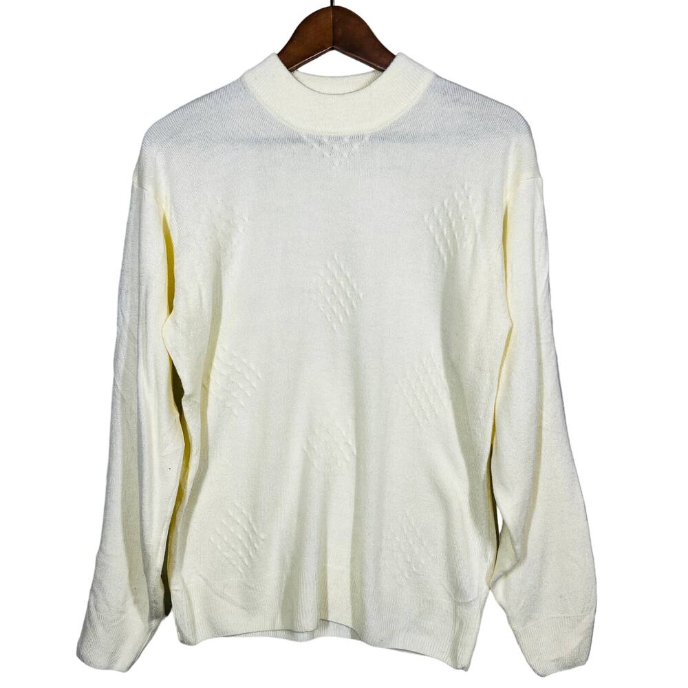 Vintage Lover's La Collezione Mock Neck Checker Relief Knit Champagne Soft - L